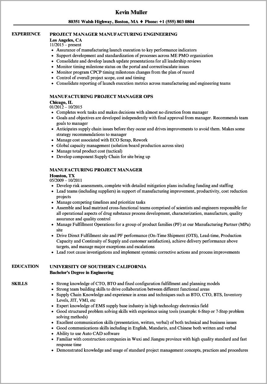 Automotive R&d Project Manager Resume