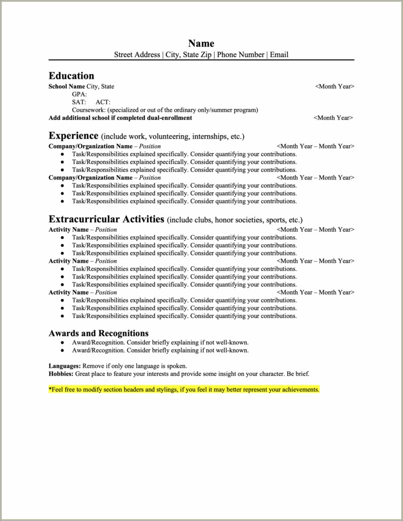 Awards For High School Students For A Resume