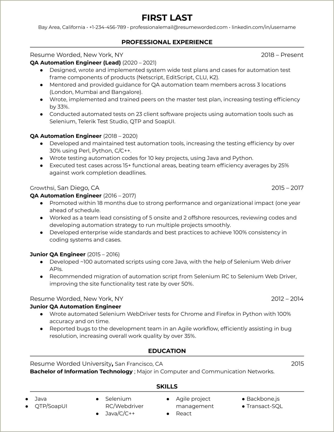 Aws Engineer Resume With Uft Experience