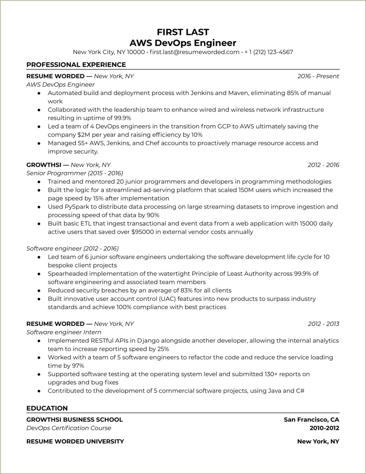 Aws Resume For 3 Years Experience