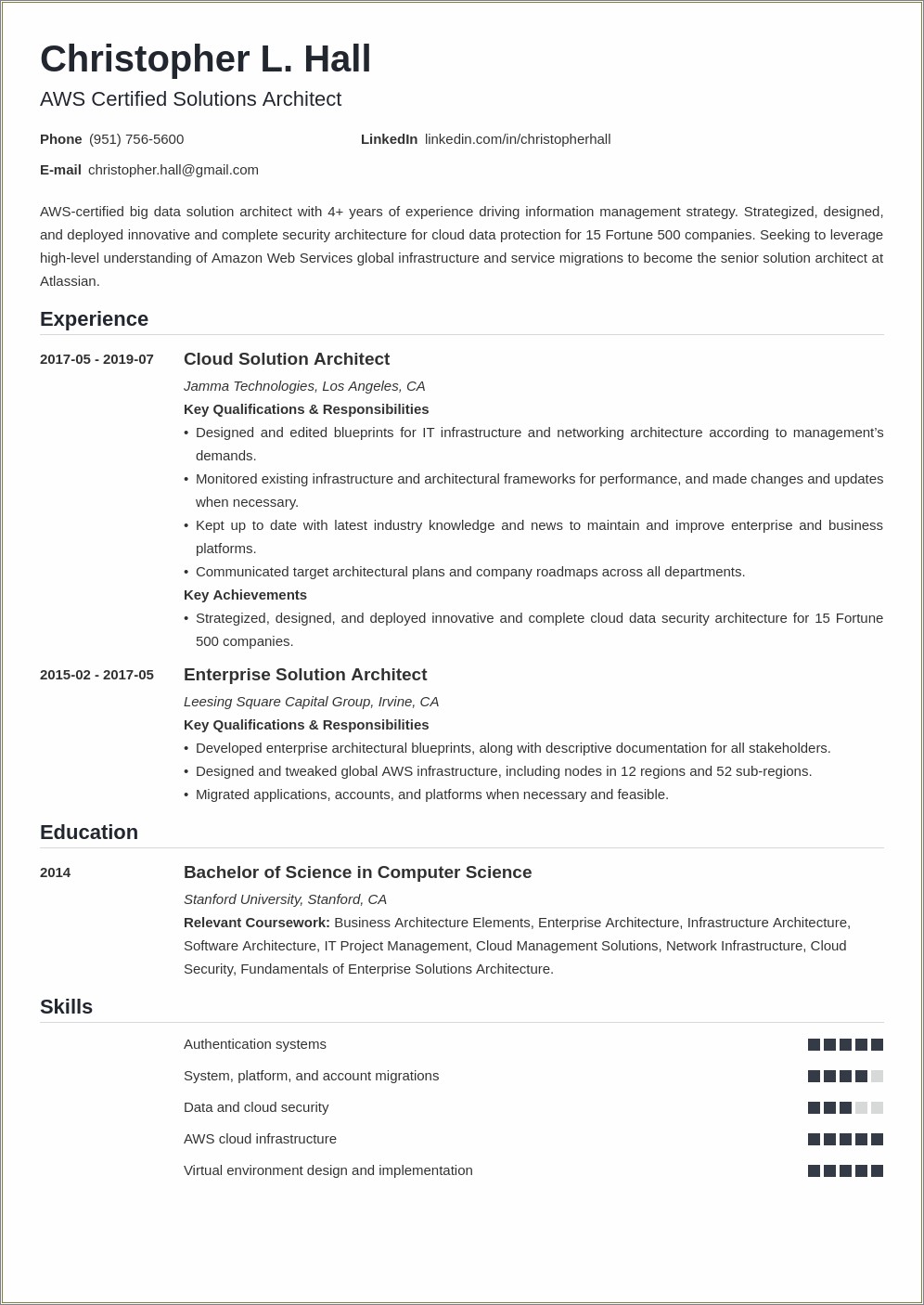 Aws Solution Architect Resume For 2 Years Experience