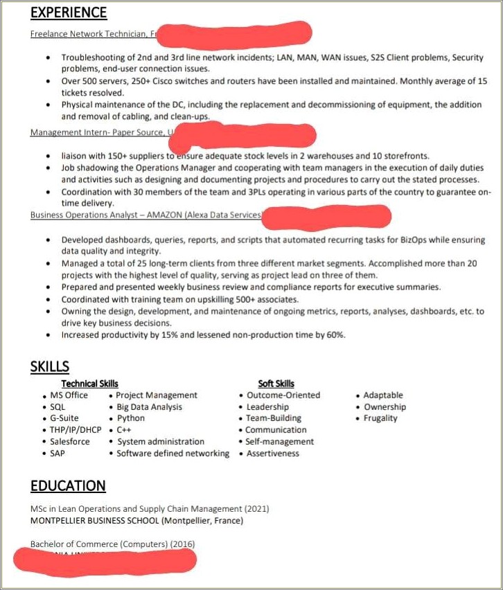 Ba 500 Job Description Resume Pape