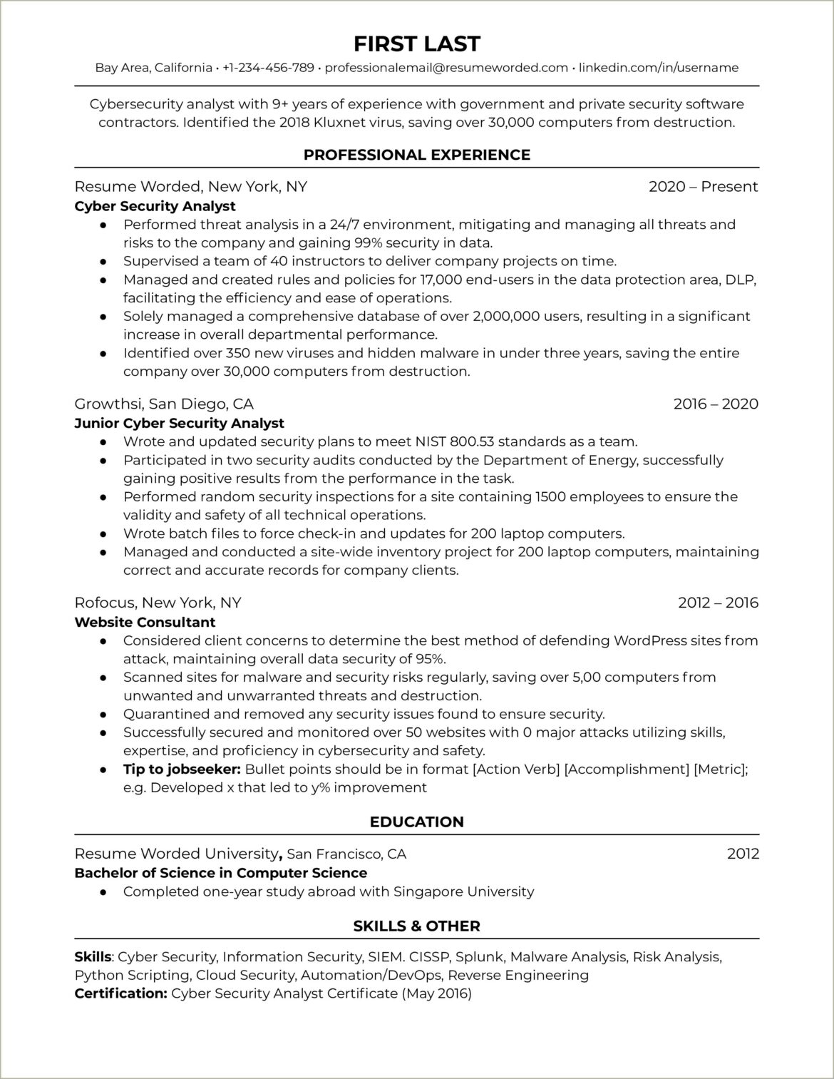 Ba It Security Risk Sample Resume