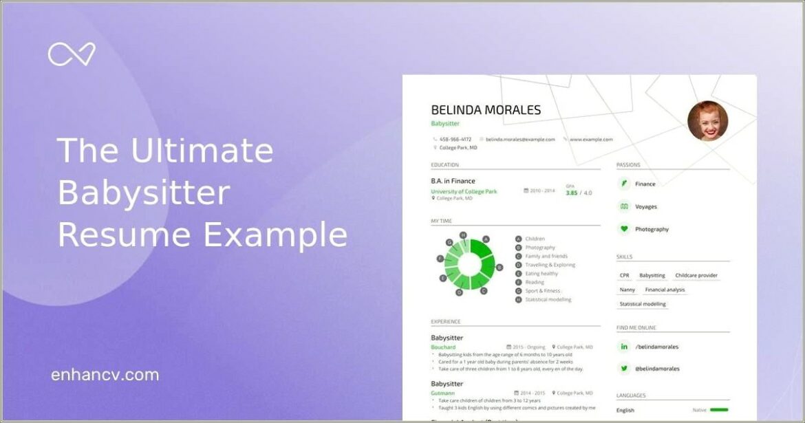 Babysitter For Child In Elementary School Resume
