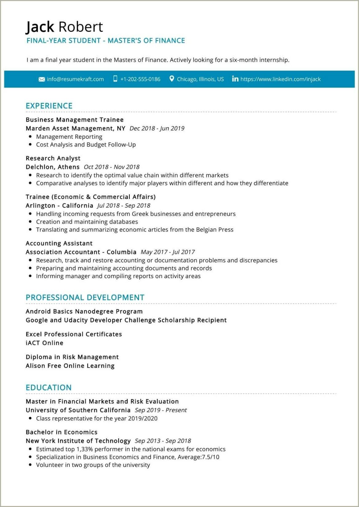 Bachelor In Business In Resume Examples