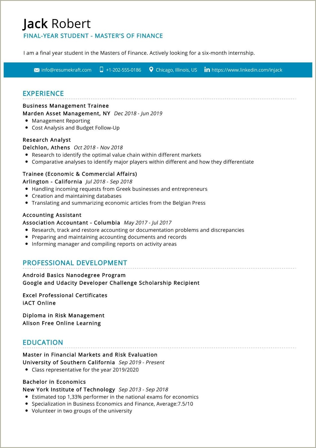 Bachelor In Business In Resume Examples