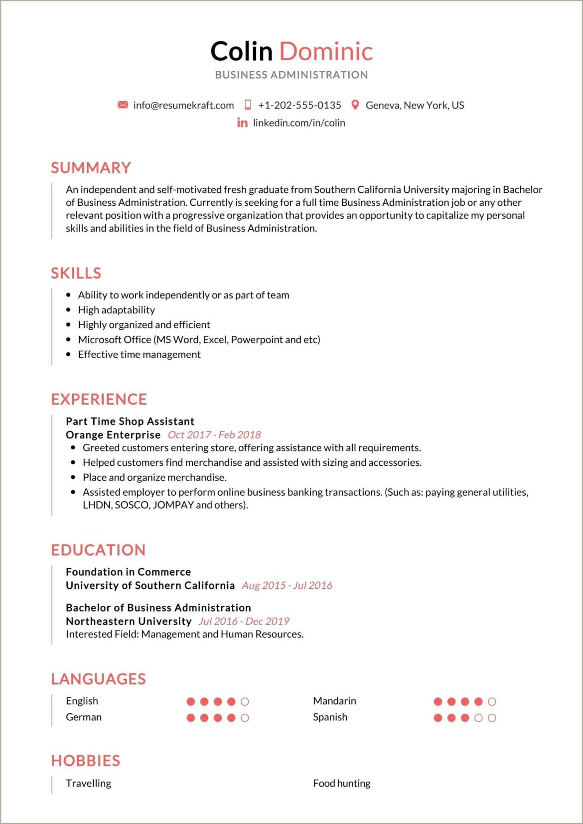 Bachelor's Degree In Business Management On Resume