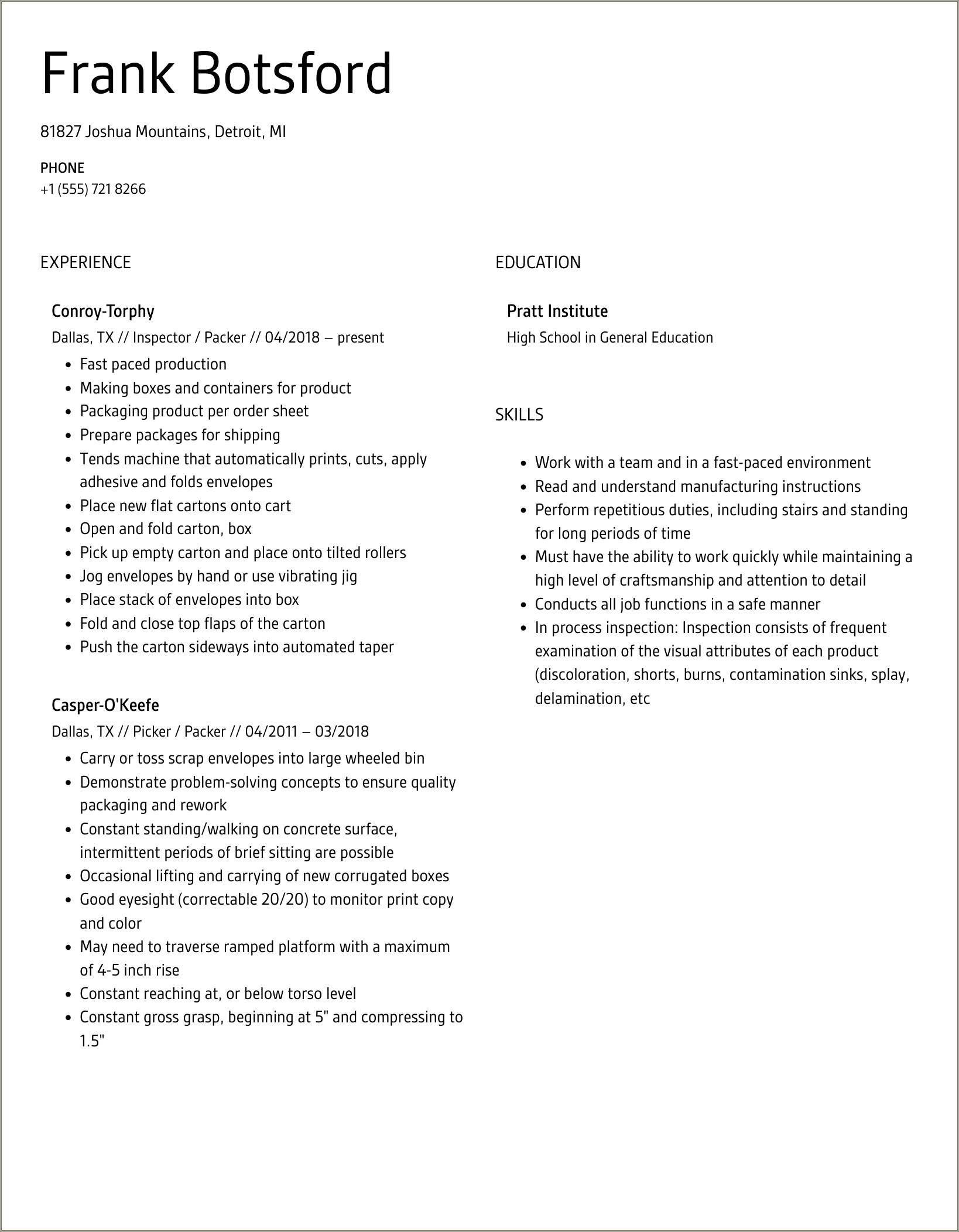 Baked By Melissa Packer Job Description For Resume
