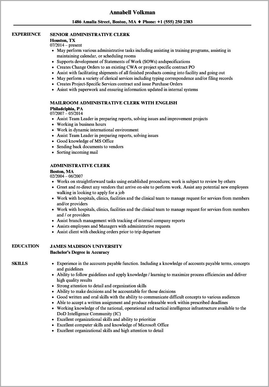 Bank Clerk Job Description Resume Sample