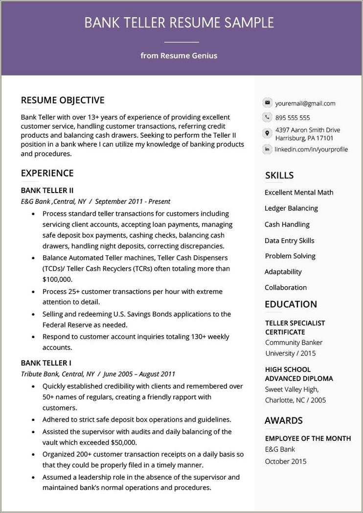 Bank Customer Service Representative Resume Objective