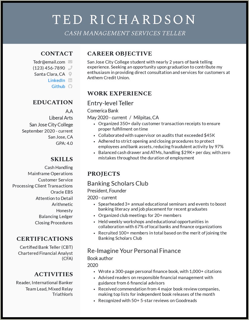 Bank Customer Service Representative Resume Summary