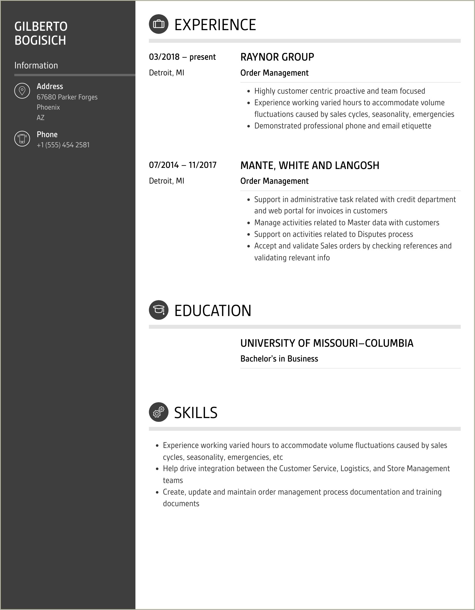 Bank Of America Bss Order Management Resume