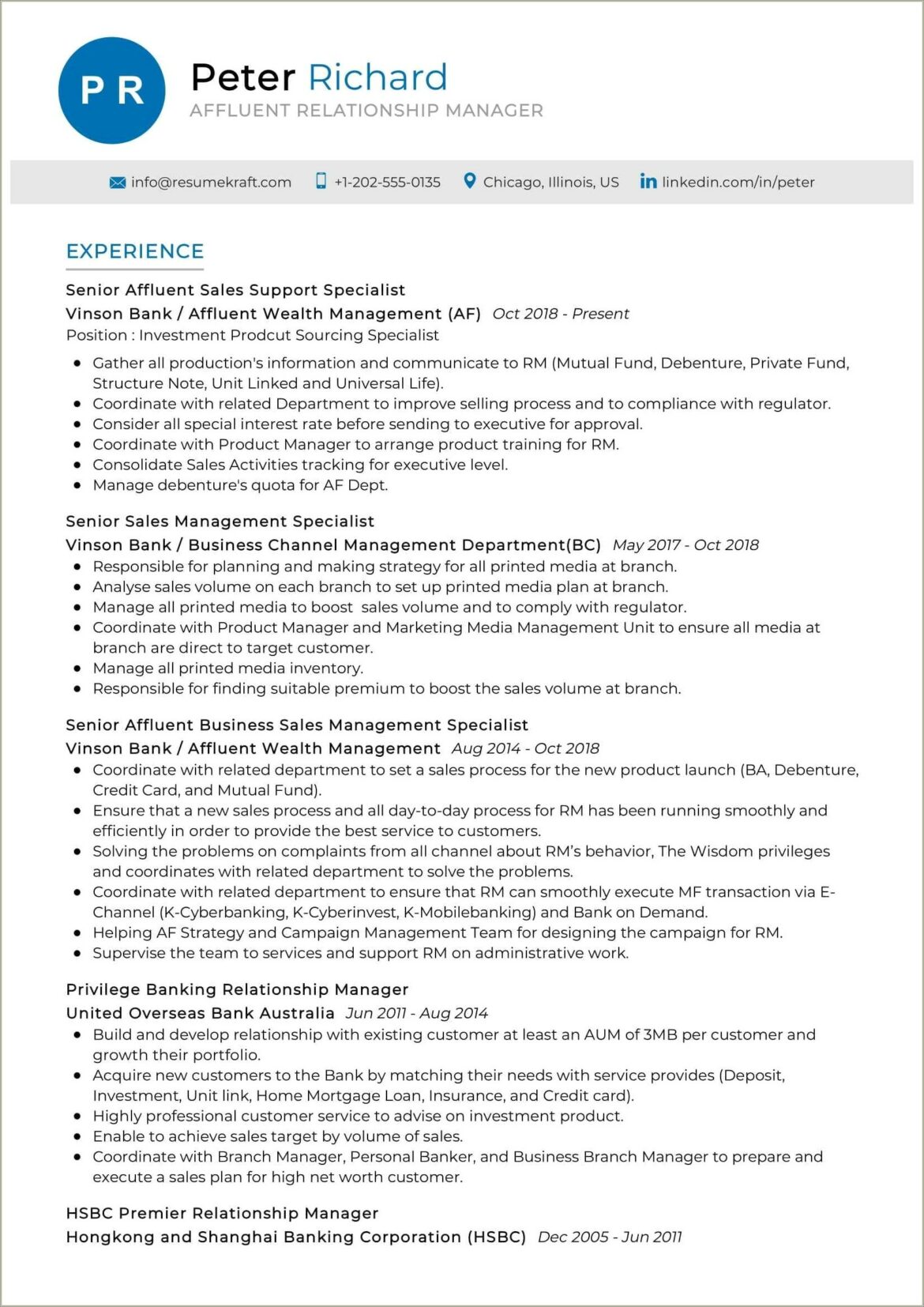 Bank Of America Personal Banker Sample Resume