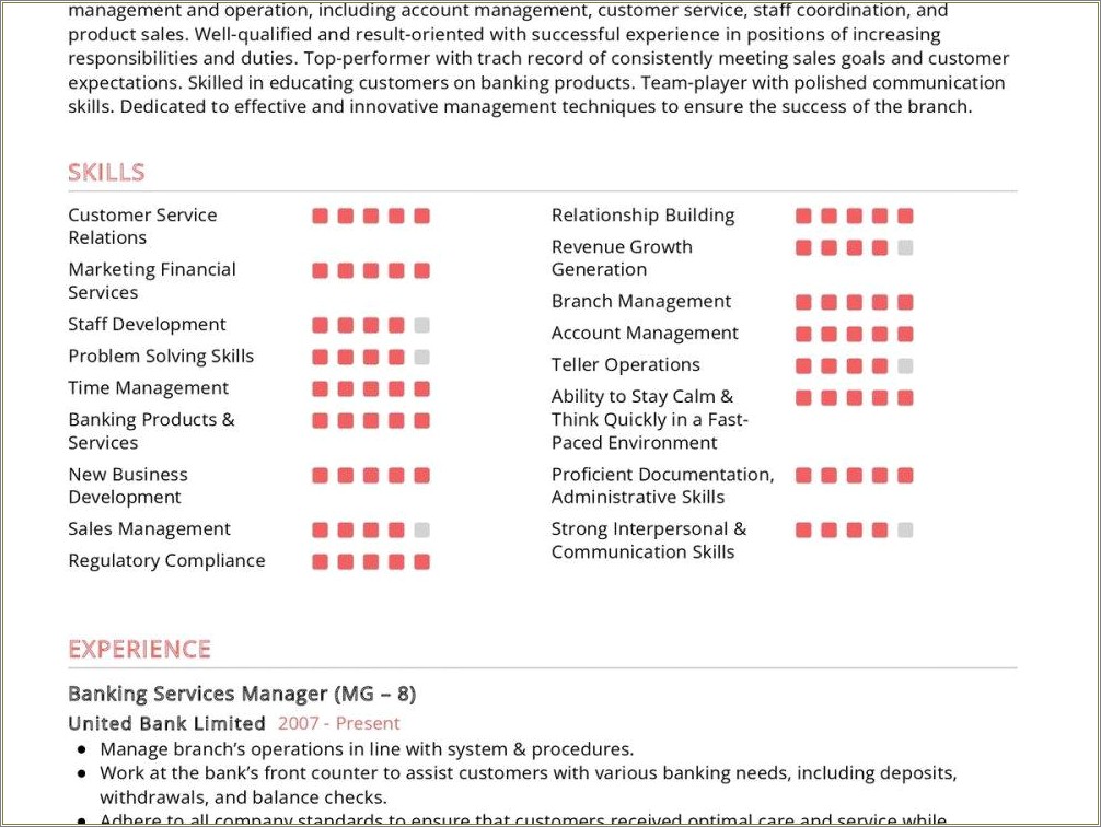 Bank Operations Manager Job Description Resume