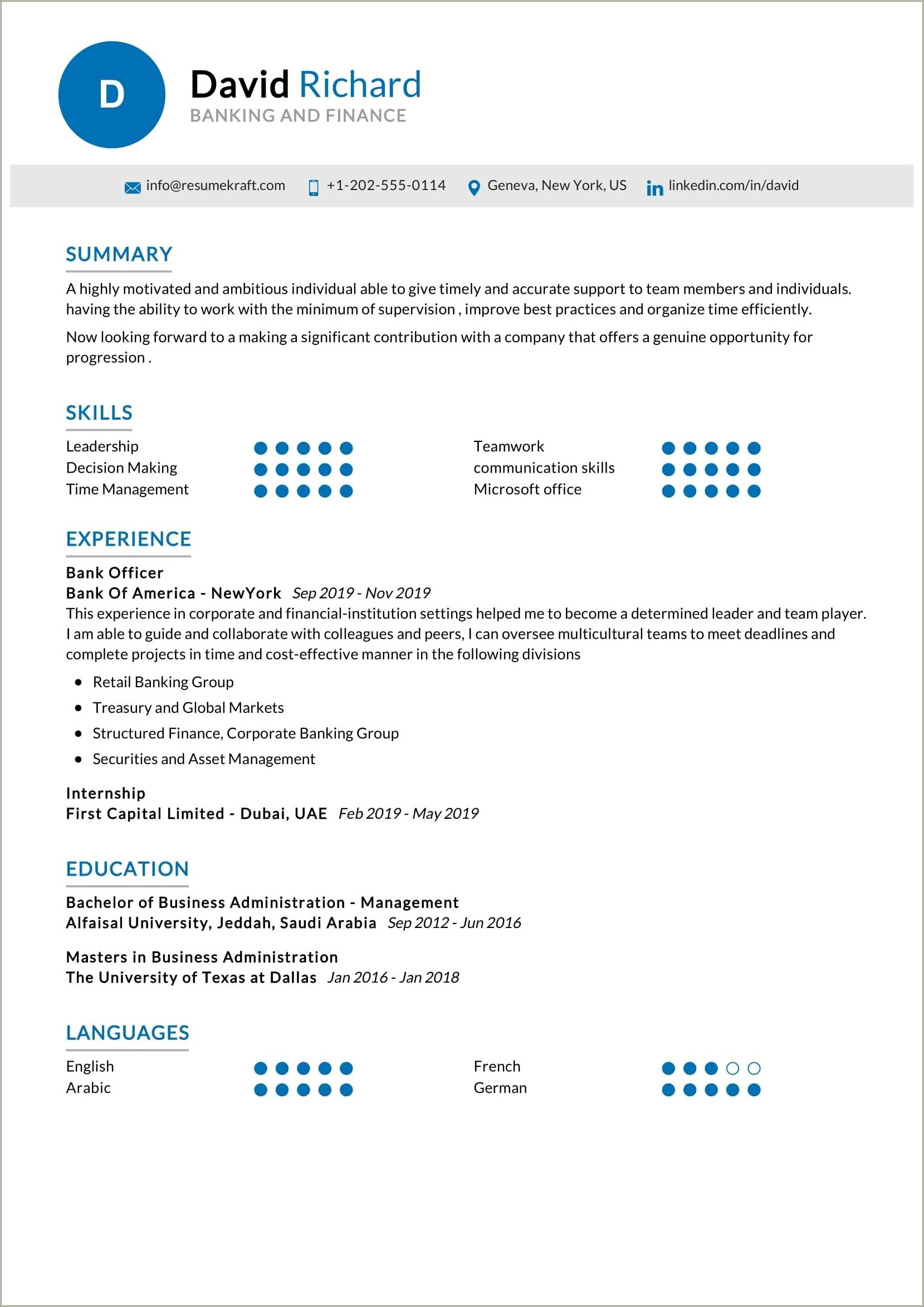 Bank Representative Job Description For Resume