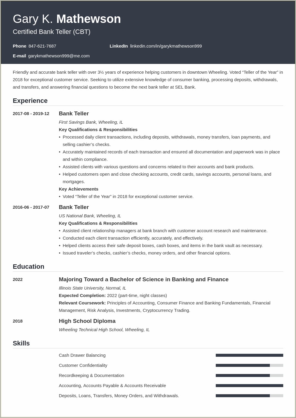 Bank Teller Skills And Qualifications For Resume