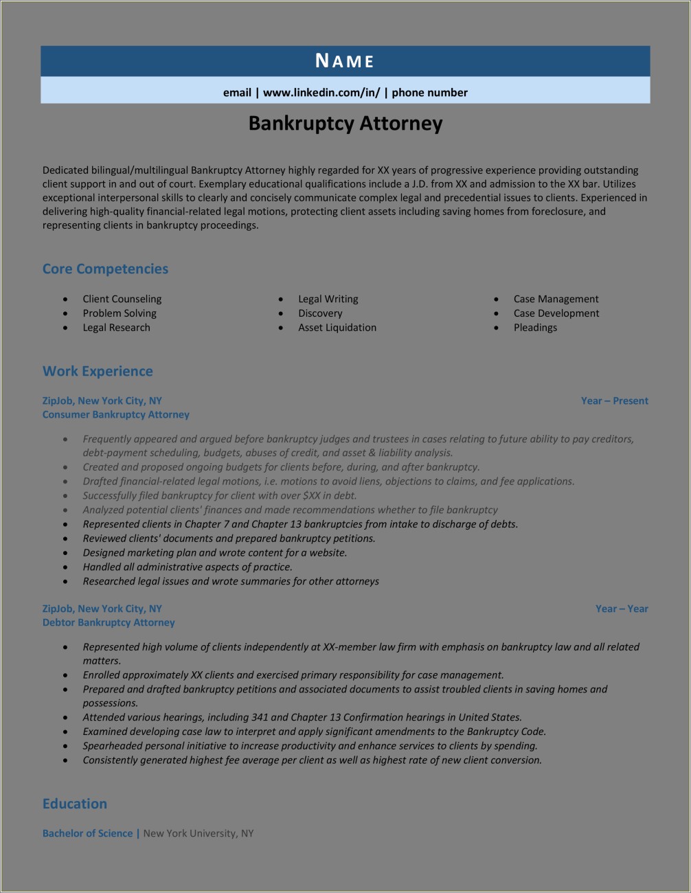 Bankruptcy Skills To Add Ro Resume