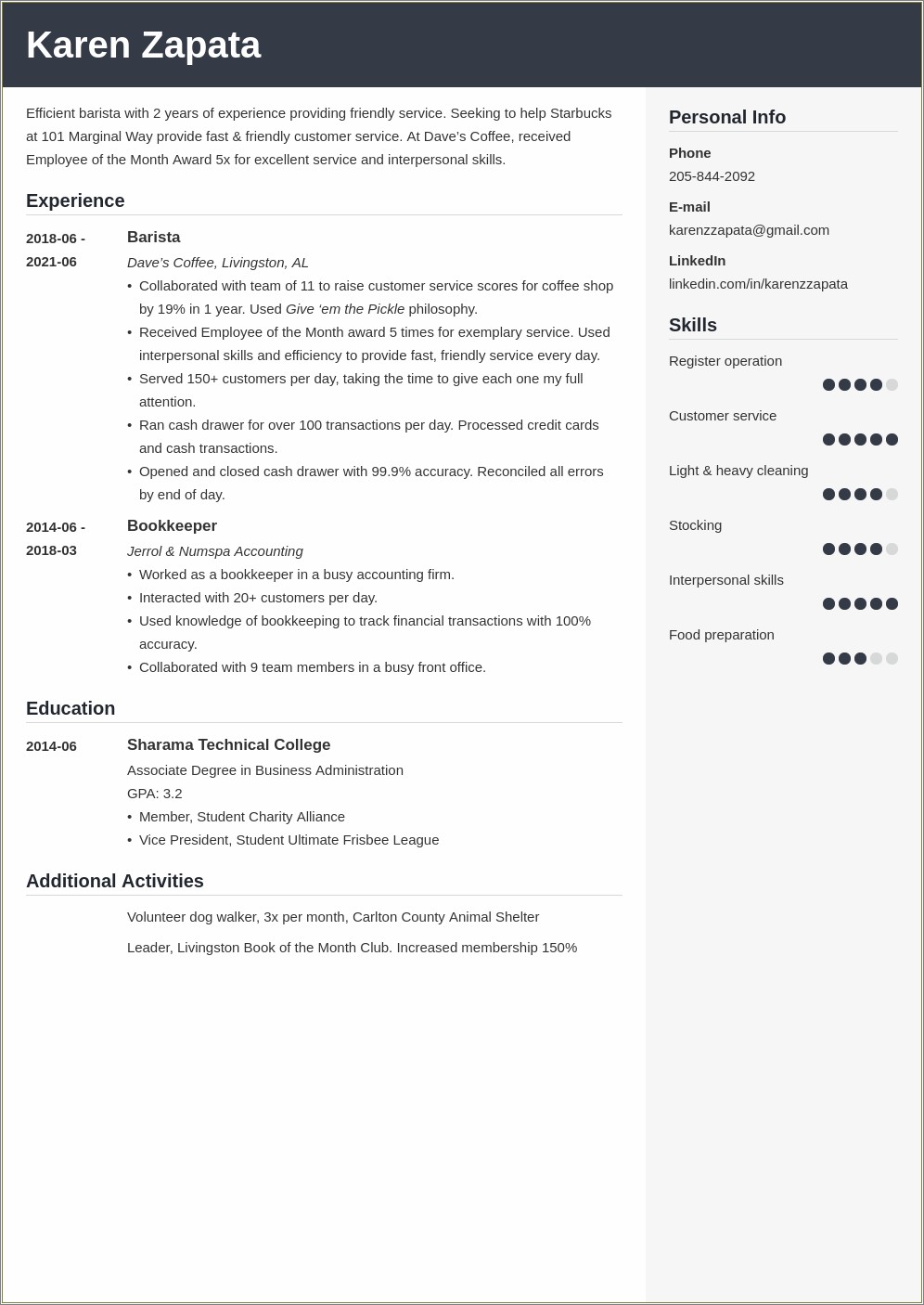 Barista Job Description For Resume Starbucks