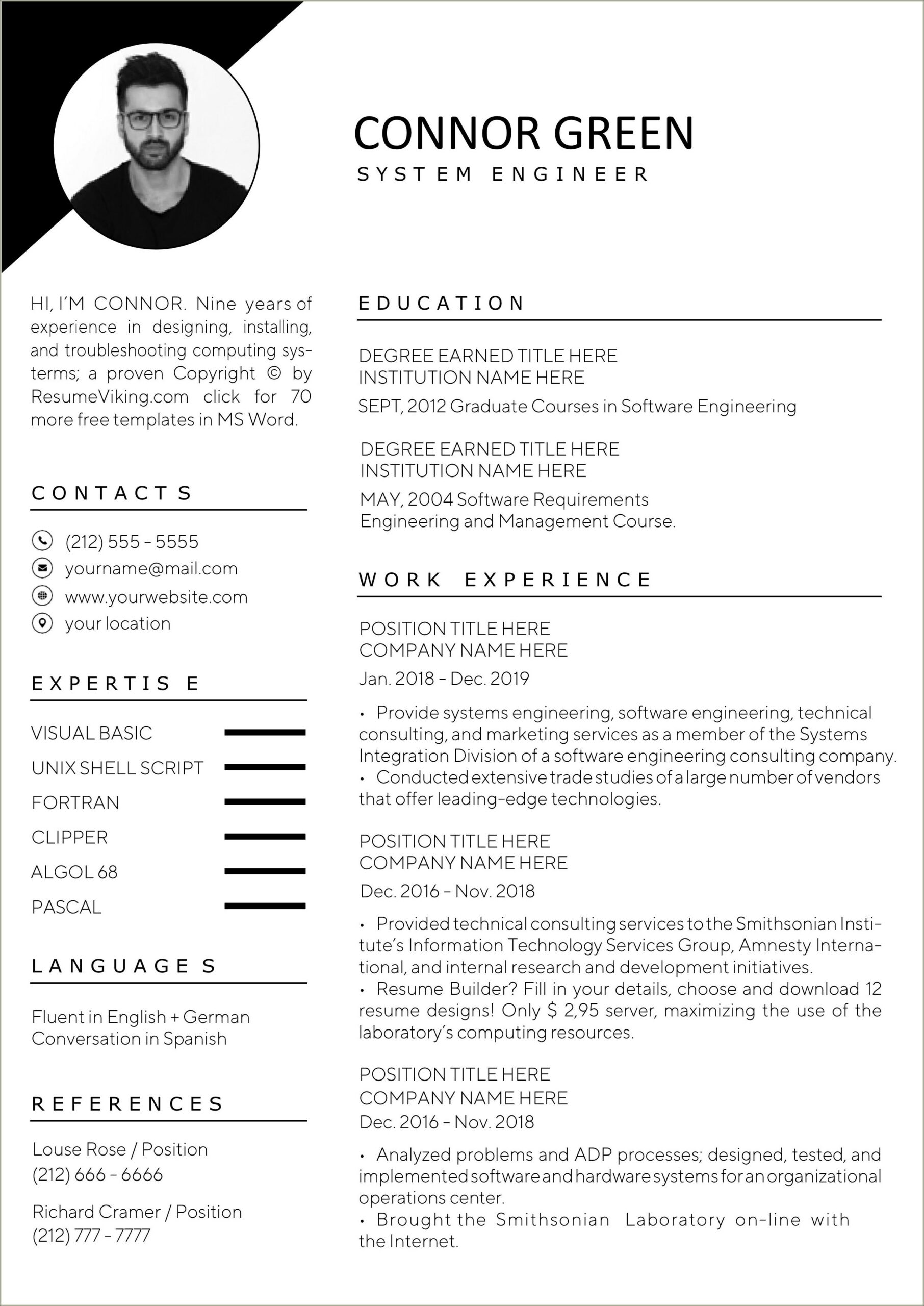 Basic Black And White Resume Word