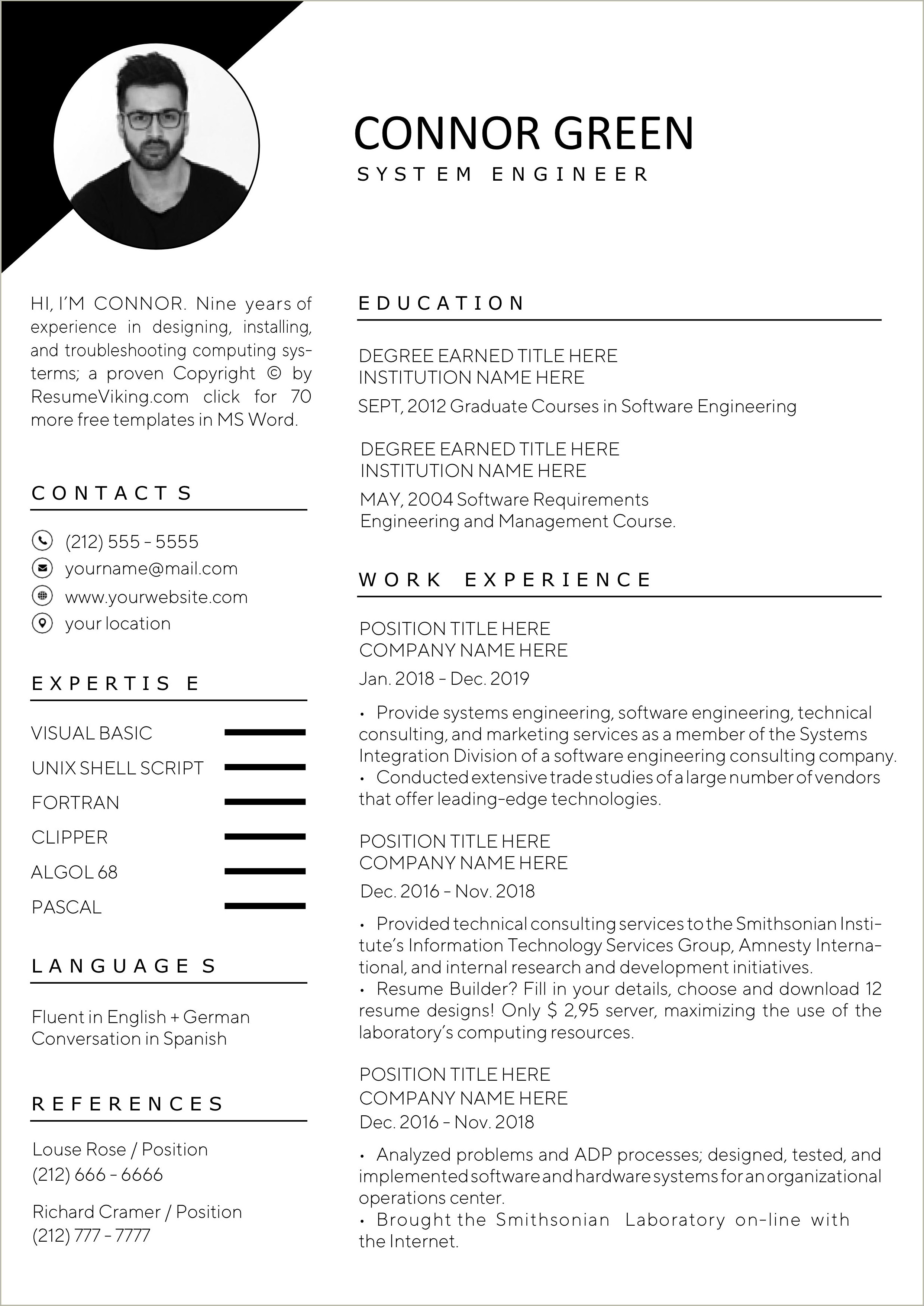 Basic Black And White Resume Word