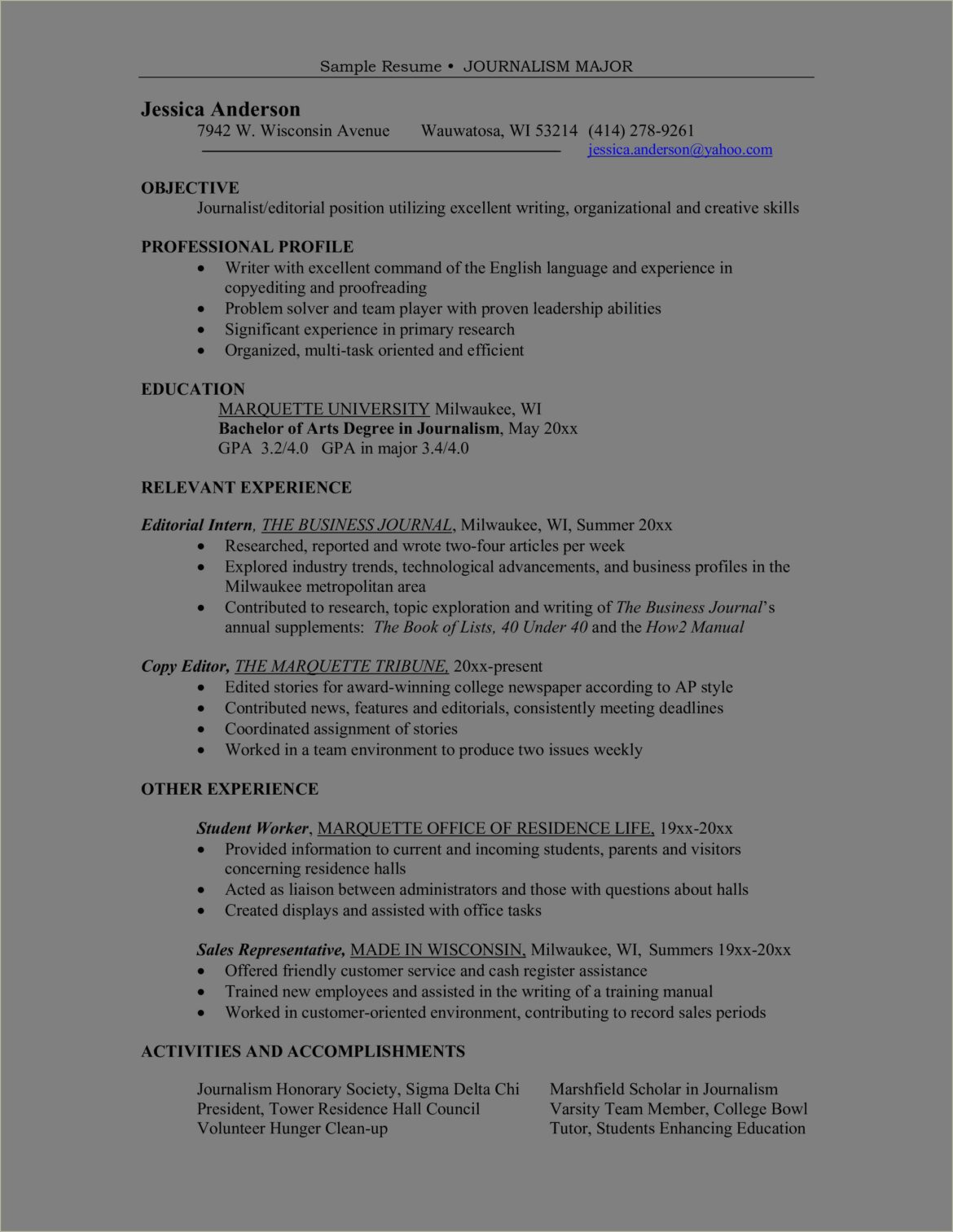 Basic Functions Of Journalist Resume Examples