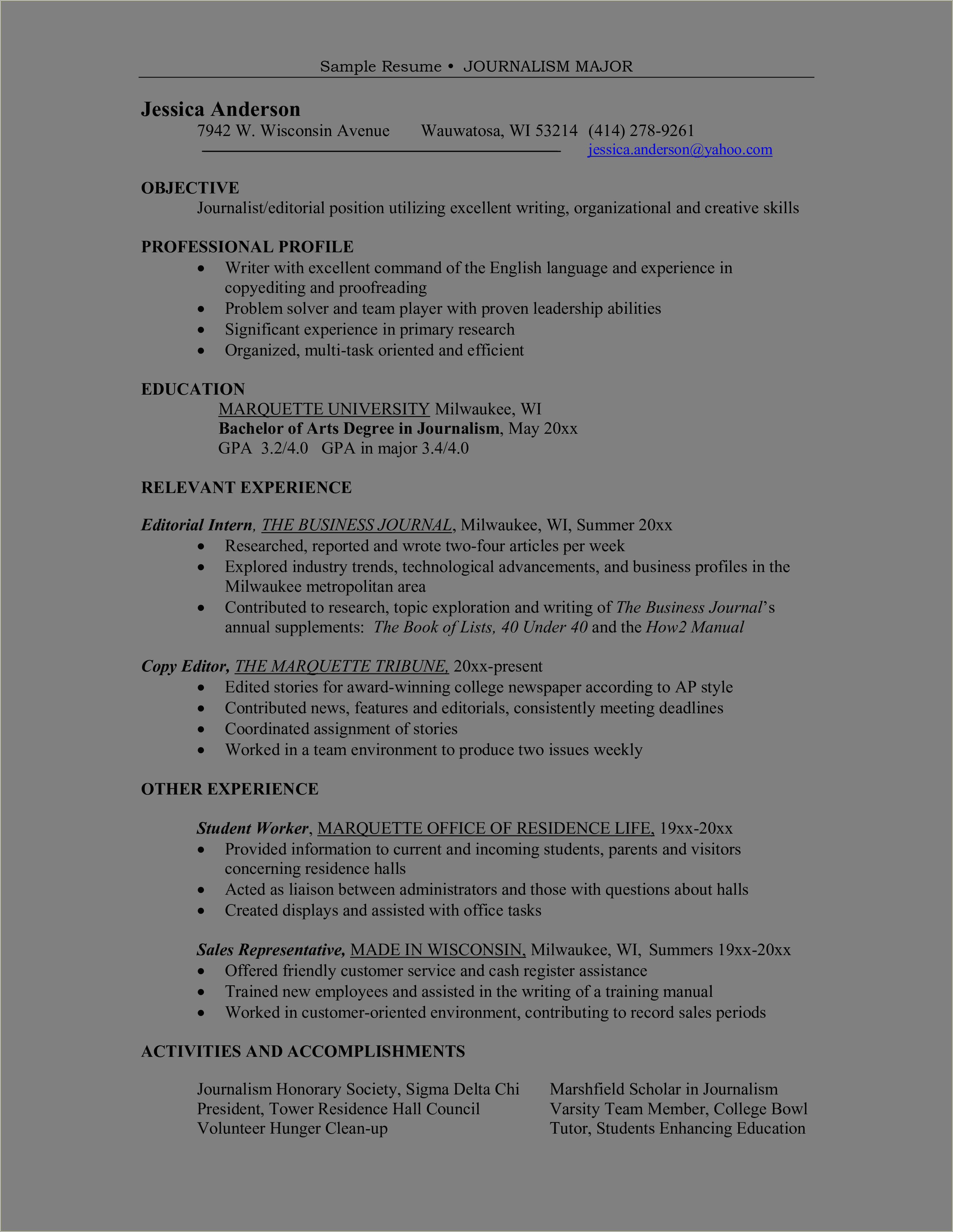 Basic Functions Of Journalist Resume Examples