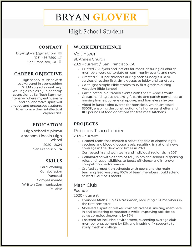 Basic High School Student Resume Template