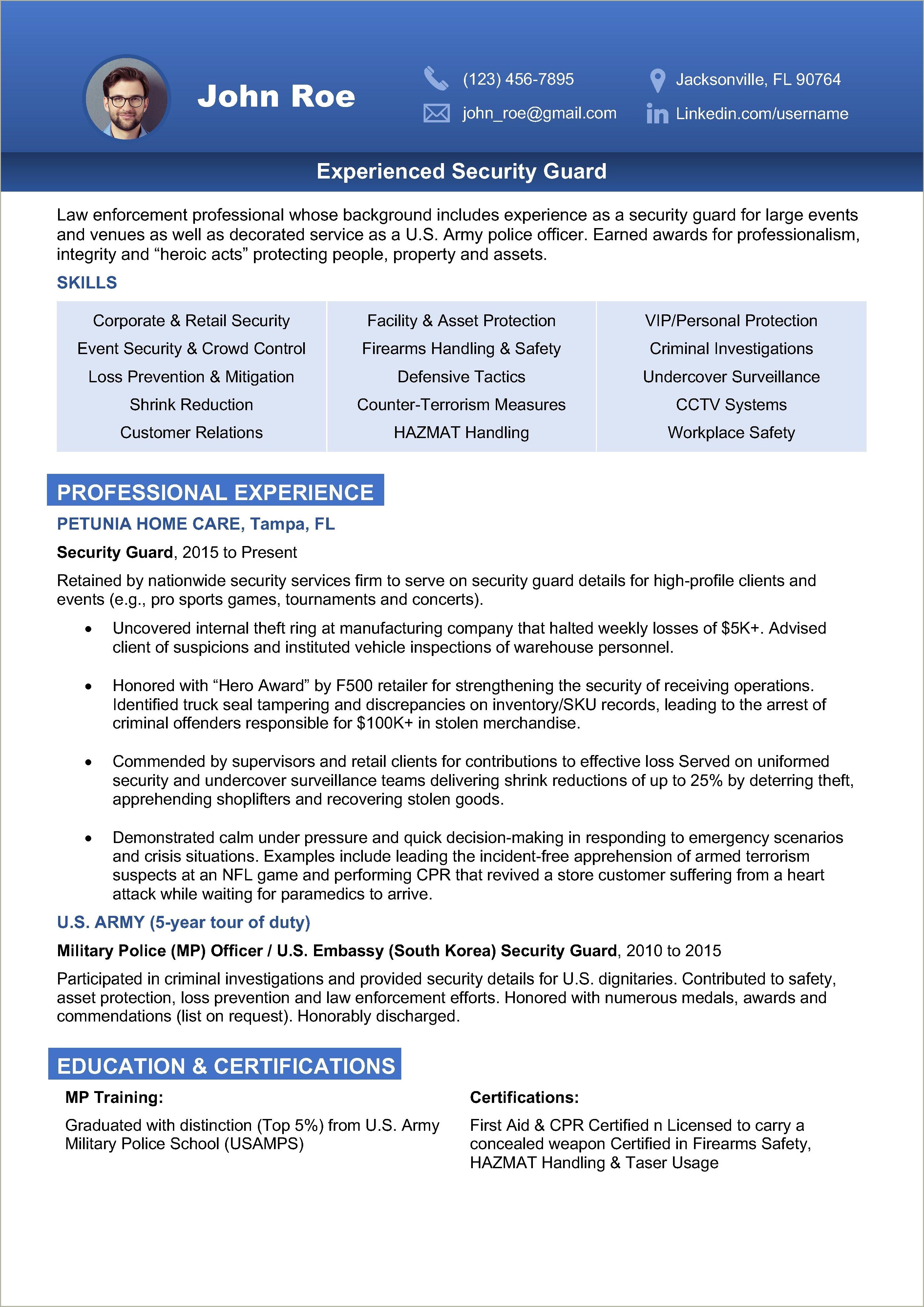 Basic Resume Template For Airport Screening Officer