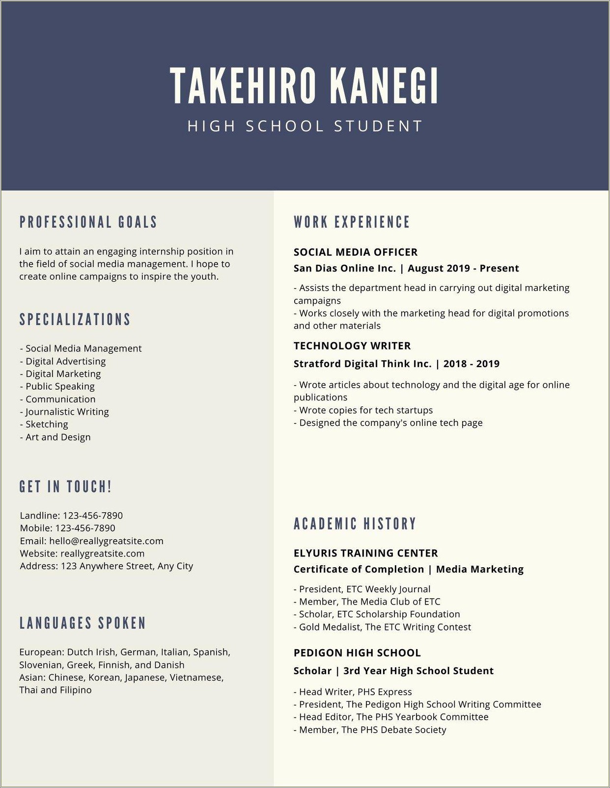 Basic Resume Template For High School Student