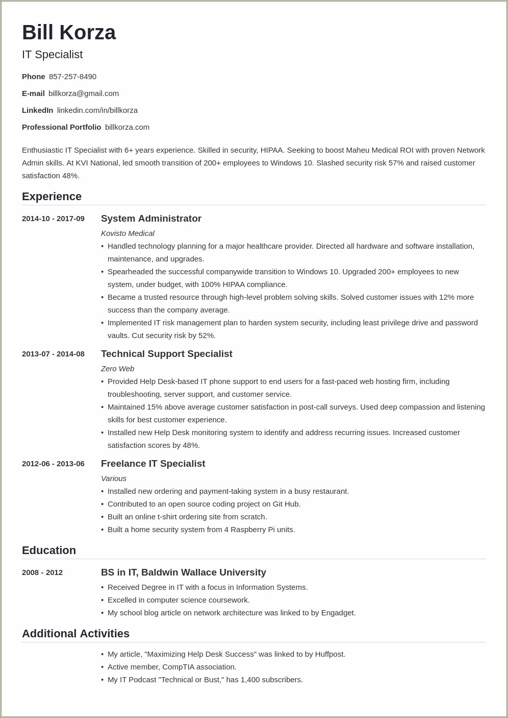 Basic Resume Template With Profile Summary