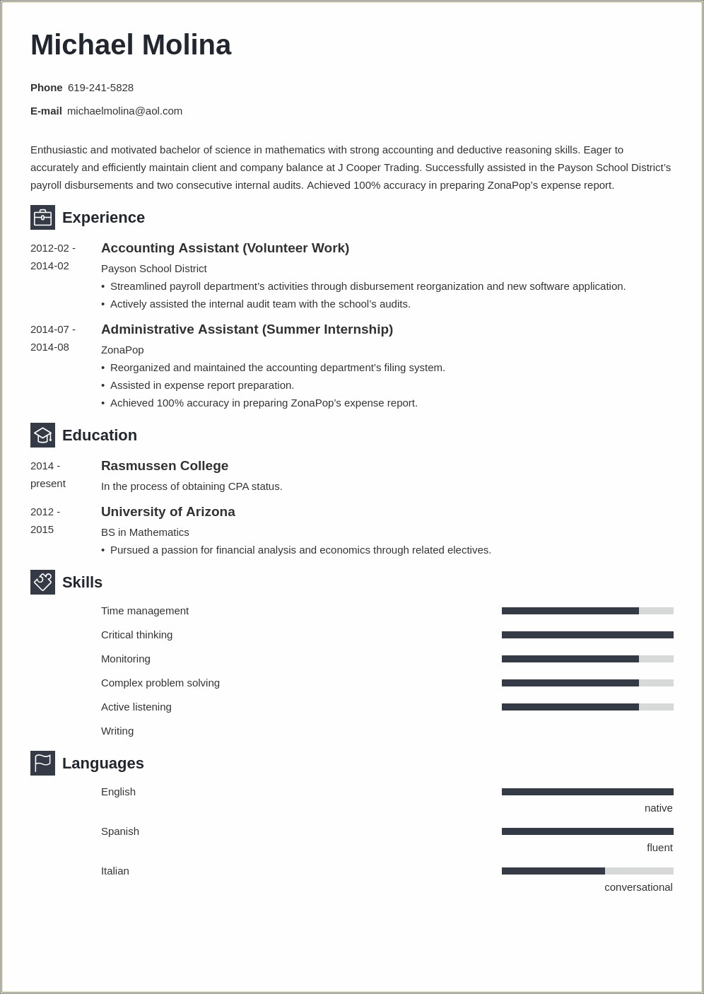Bassc Entry Level Accounting Resume Sample
