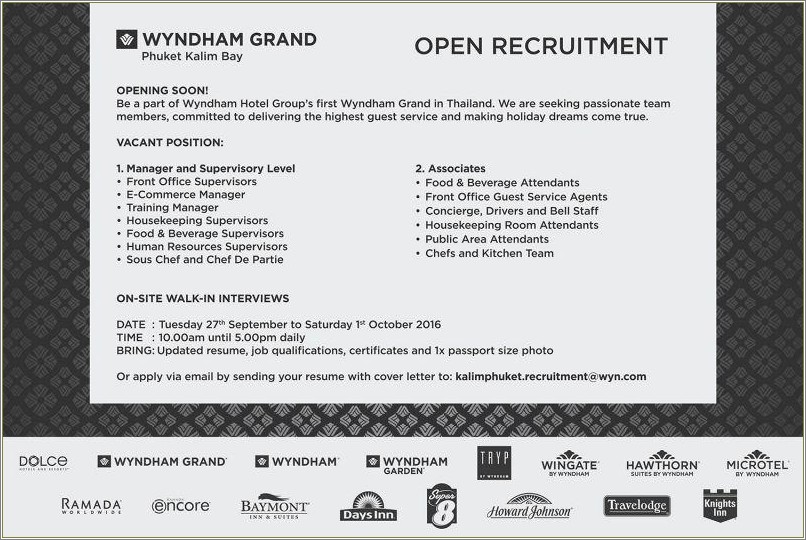 Baymont By Wyndham Front Desk Job Description Resume