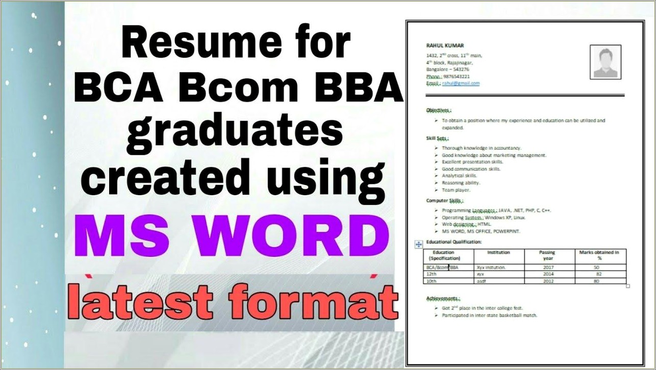 Bca Resume Format In Word Download