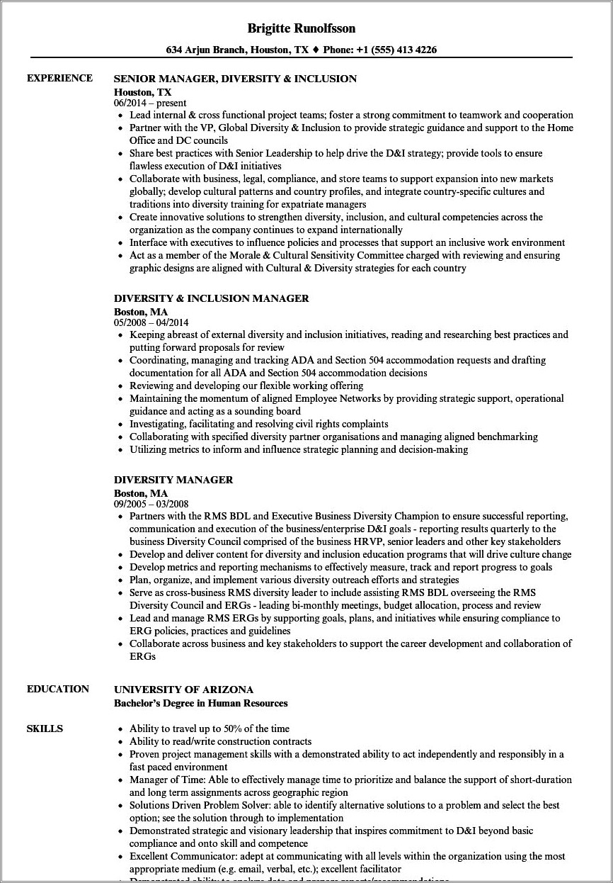Be Able To Work With Diverse Background Resume