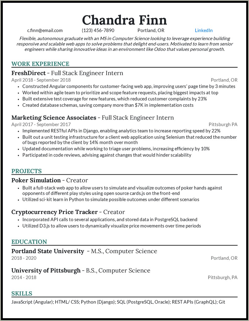 Beginner Computer Science Resume No Work Experience