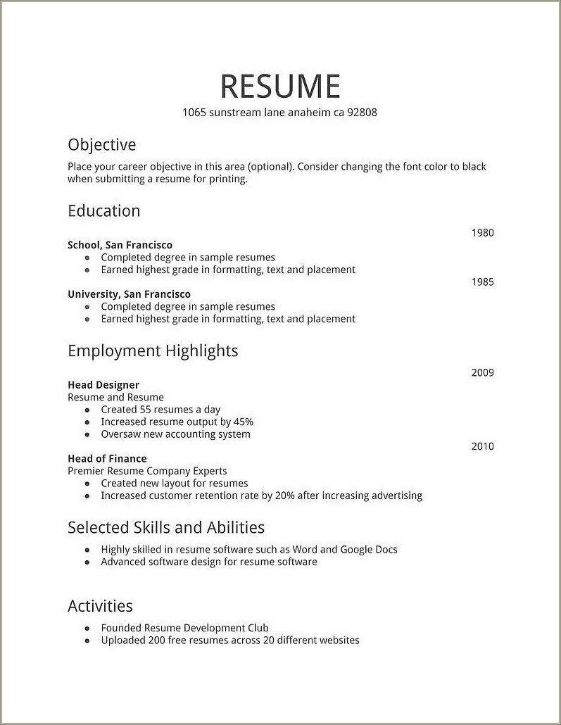 Beginner First Time Job Seekers Resume Sample