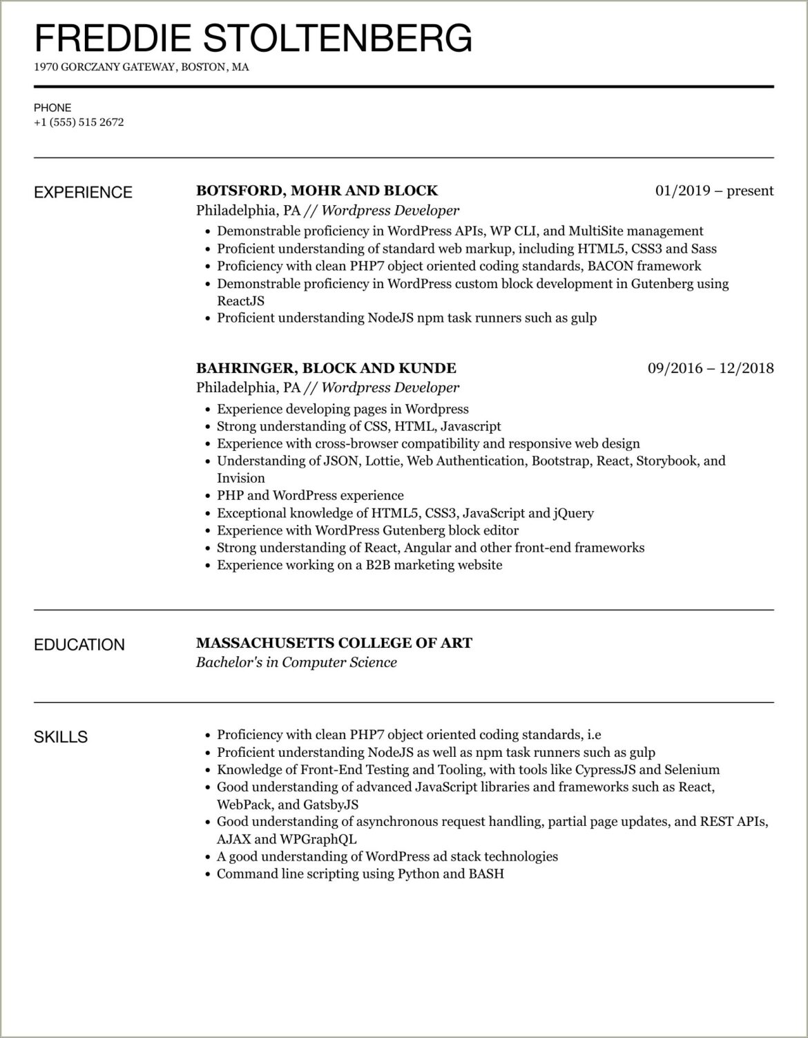 Beginner Wordpress Experience On A Resume