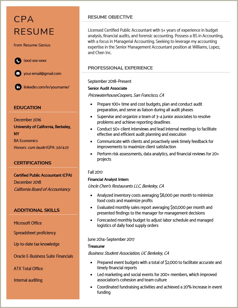Best Accounting With Experience Resume Examples