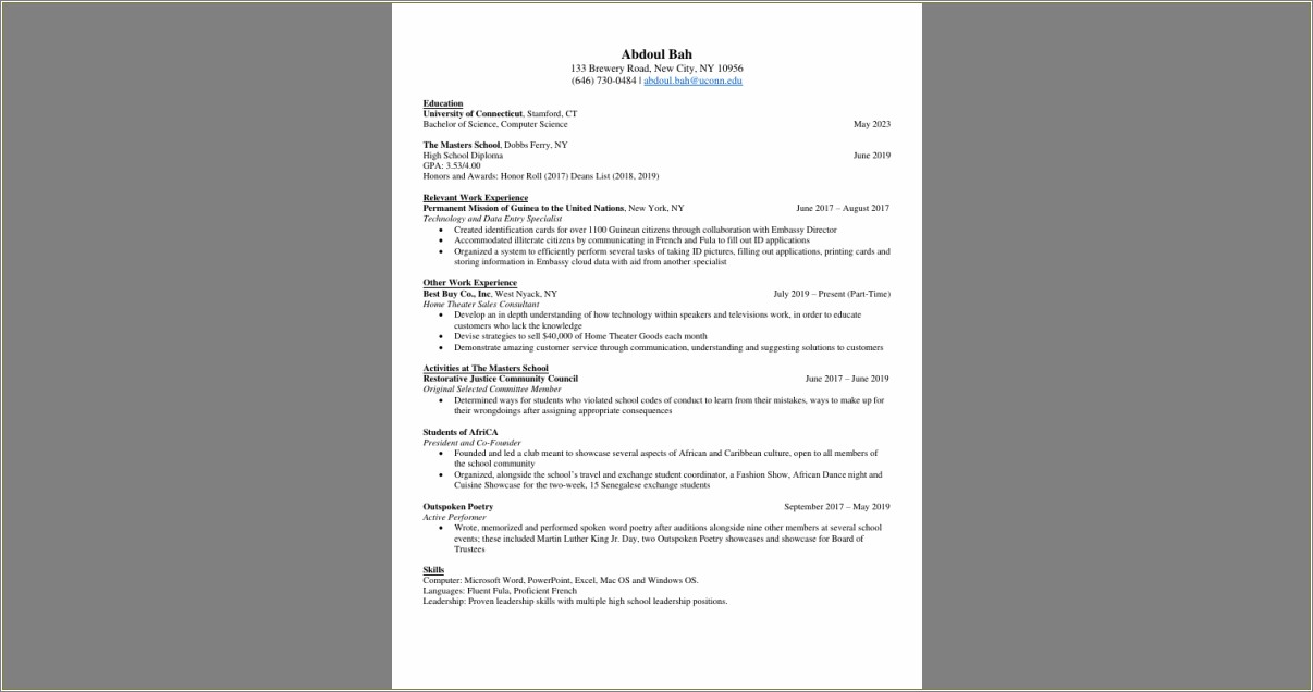 Best Buy Home Theater Resume Skills