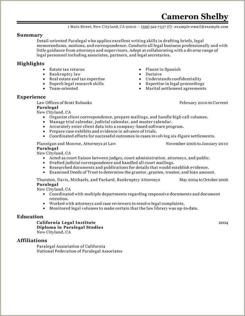 Best Career Objective For Paralegal Resume