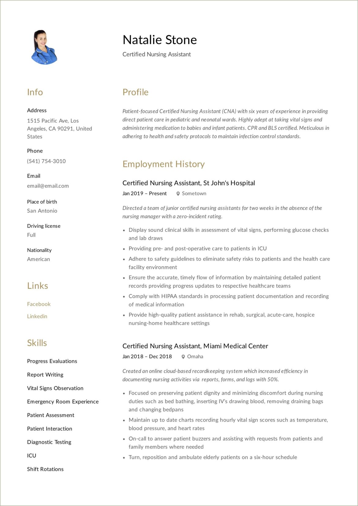 Best Cna Nursing Resume Free Samples