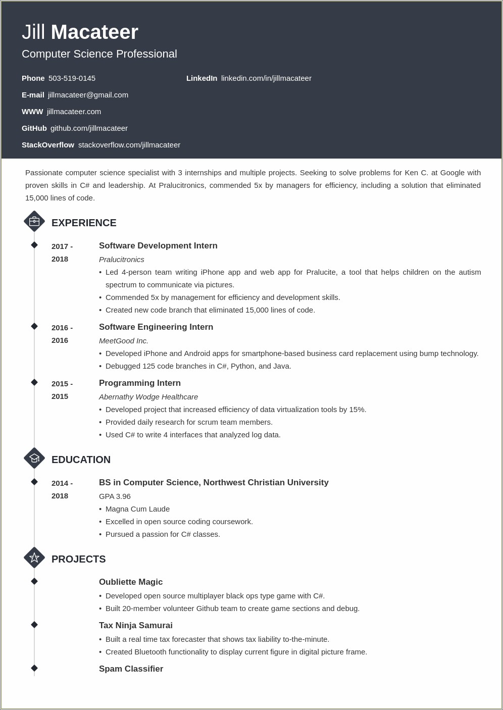 Best Computer Science Resume Professional Summary
