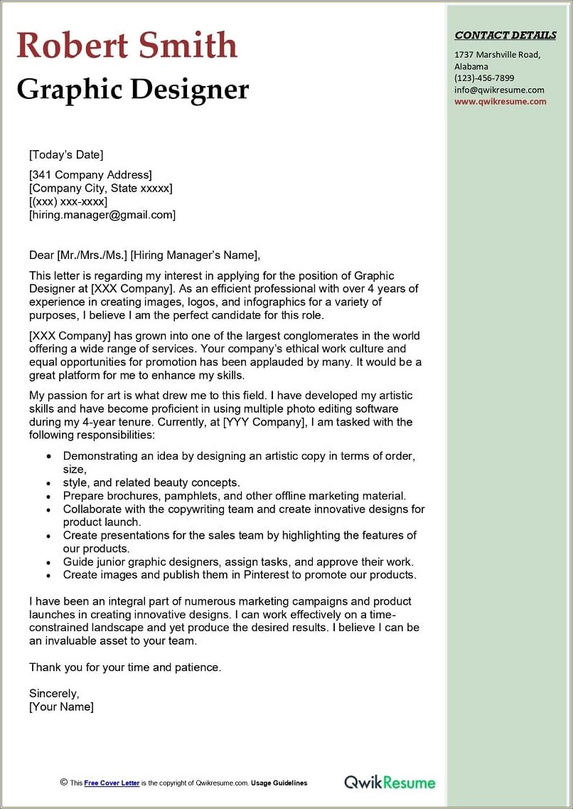 Best Cover Letter For A Graphic Designers Resume