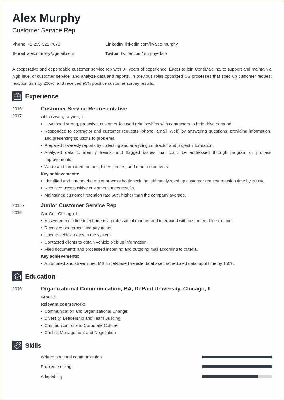 Best Example For Customer Service Resume
