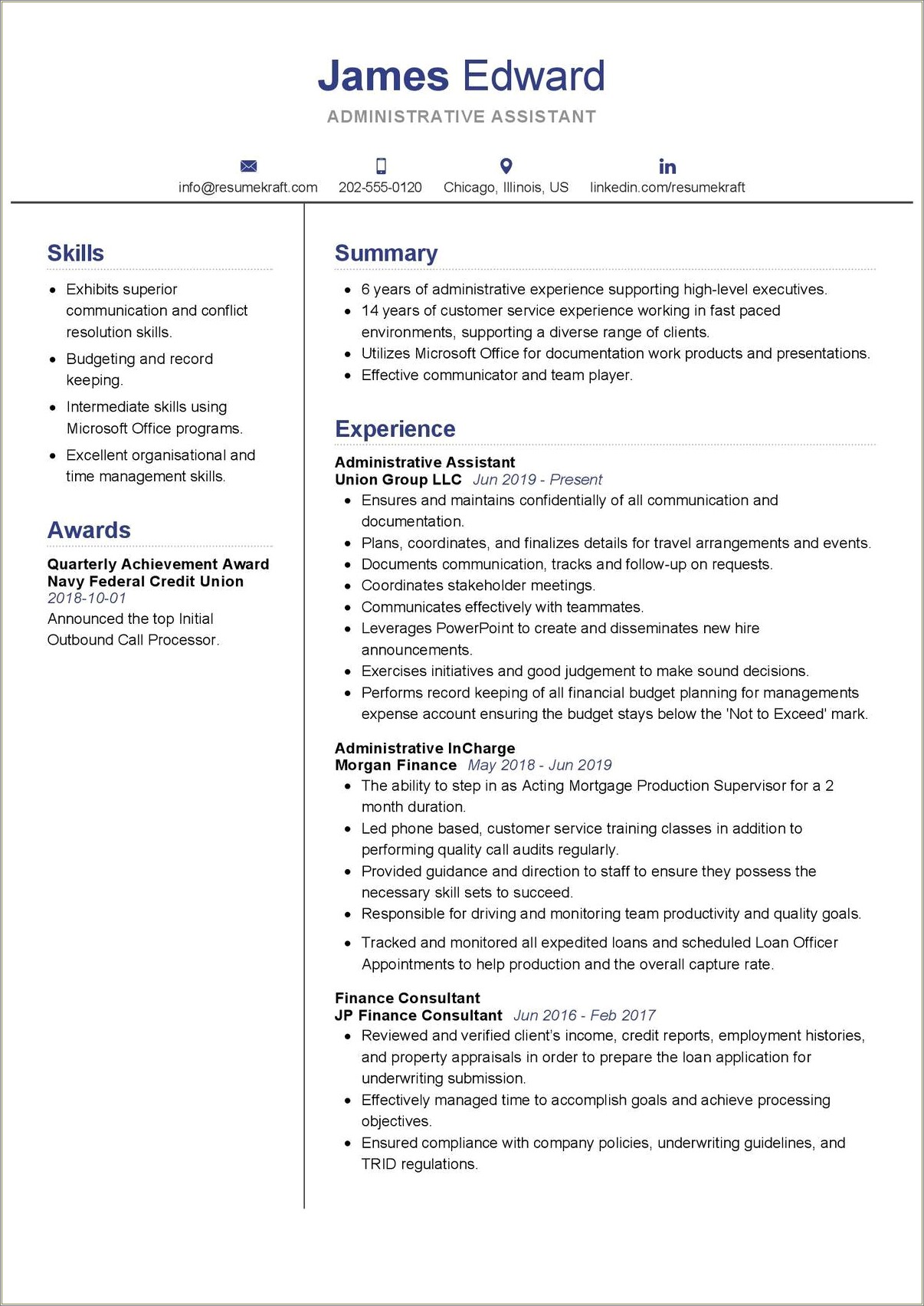 Best Example Of Administrative Assitant Resume