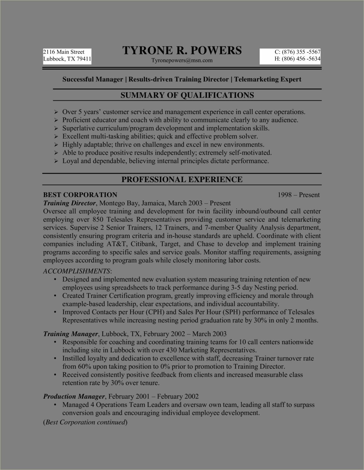 Best Examples Of Resumes For Customer Service