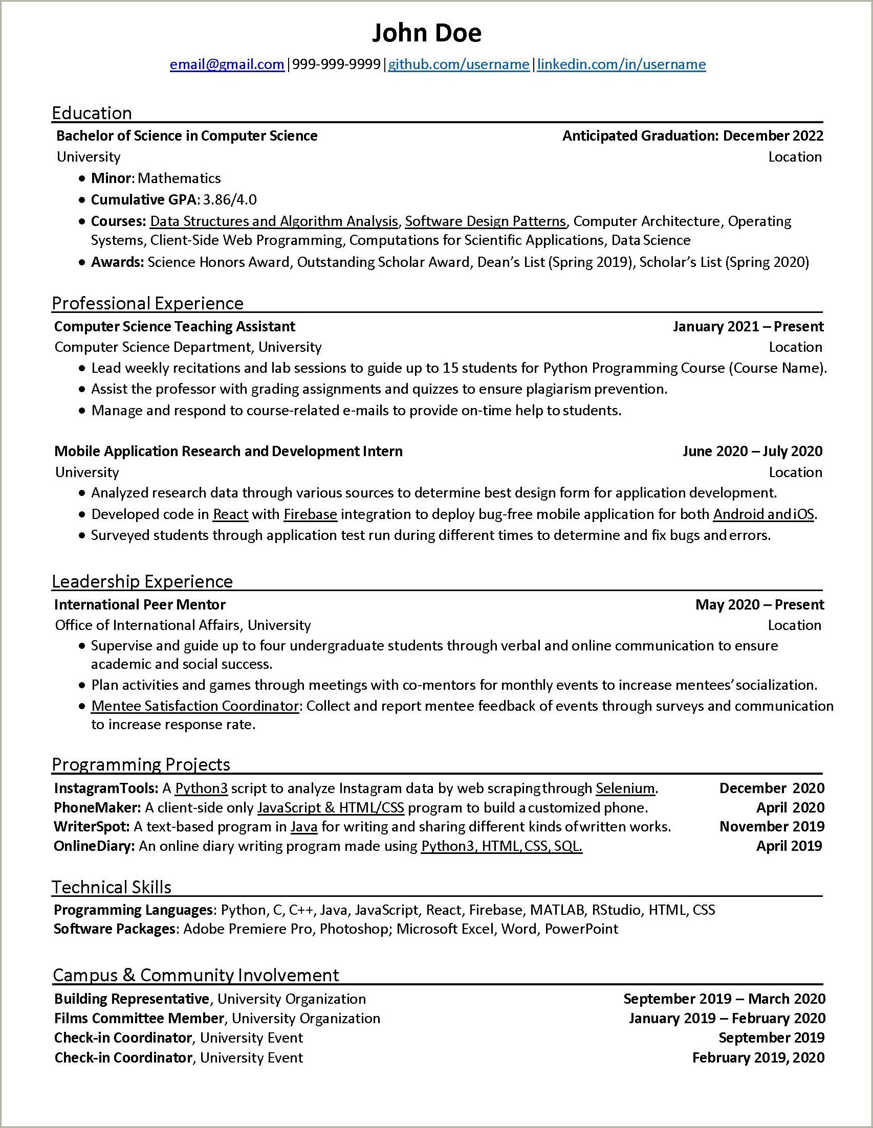 Best Font For Computer Science Resume