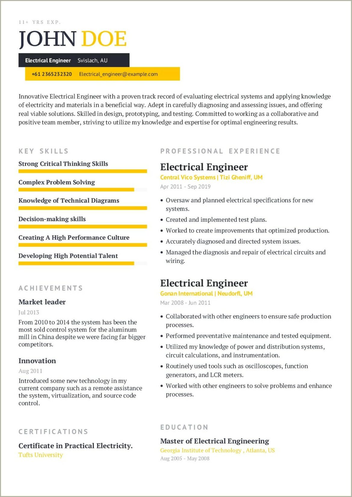 Best Font For Electrical Engineer Resume