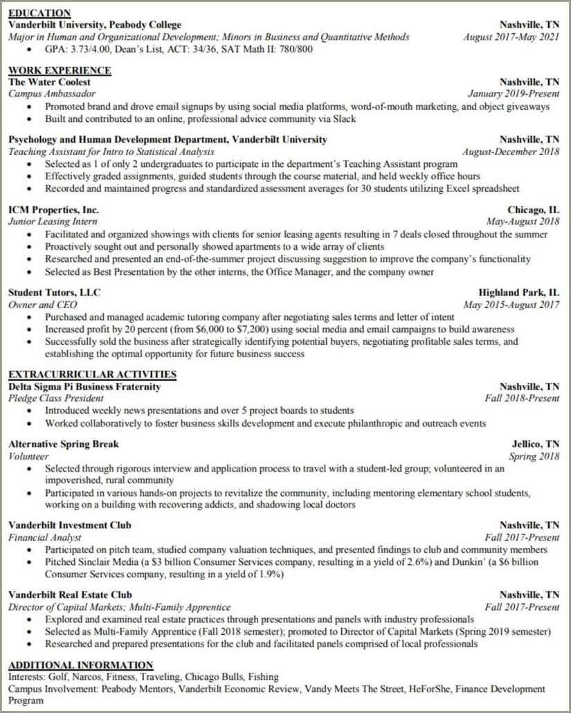 Best Font For Investment Banking Resume