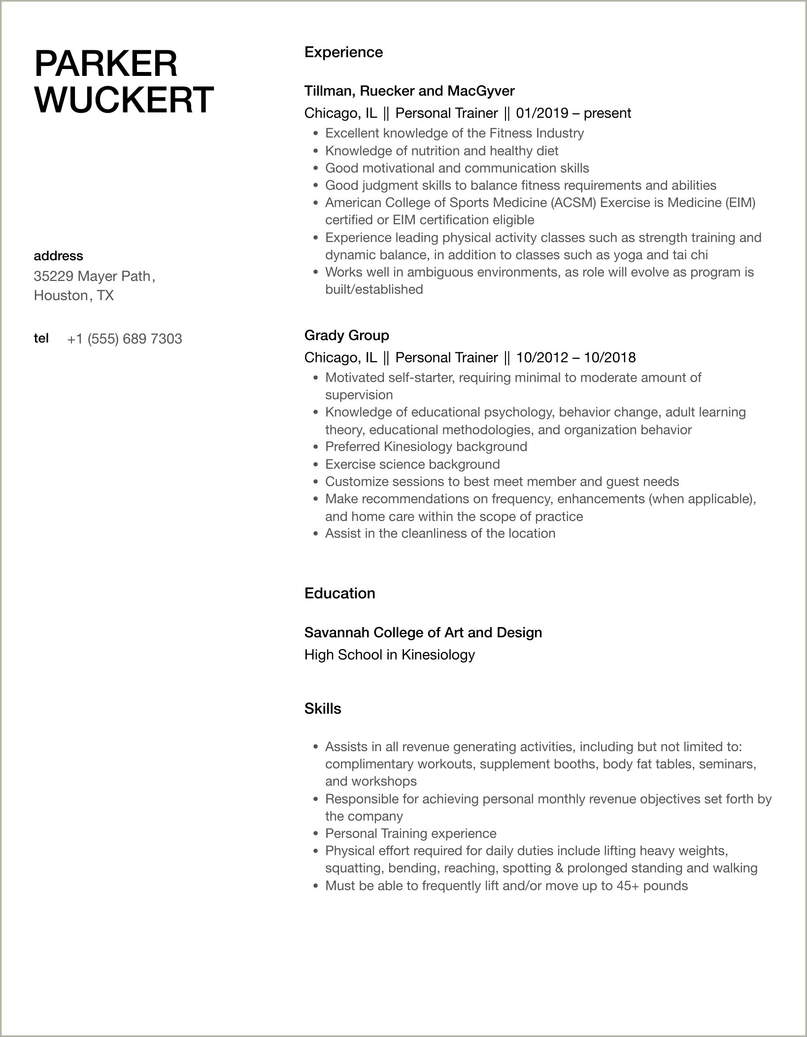 Best Font For Resume For Personal Trainer